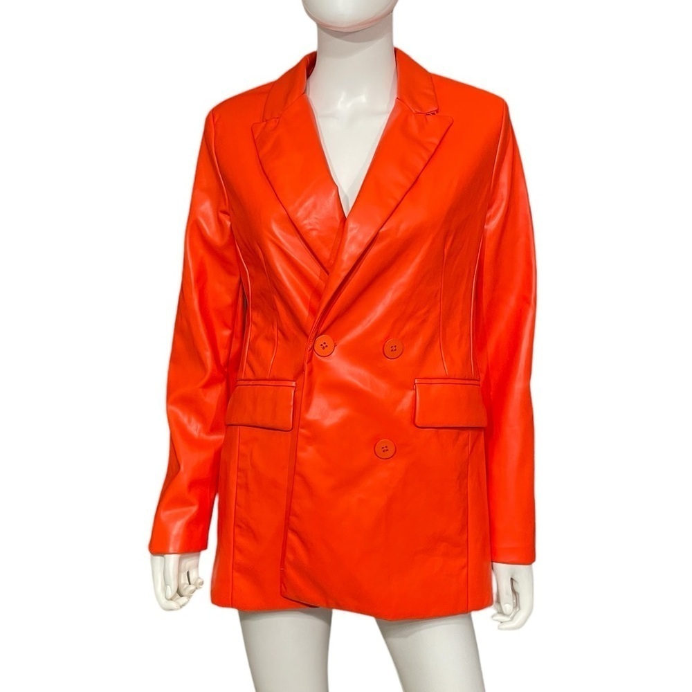House of Harlow orange faux leather blazer jacket oversized NWT - Picture 3 of 12
